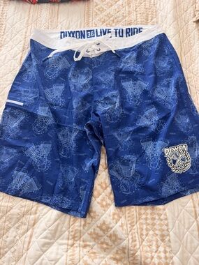 DIXXON Blue Engine-Print Men's Swim Board Shorts